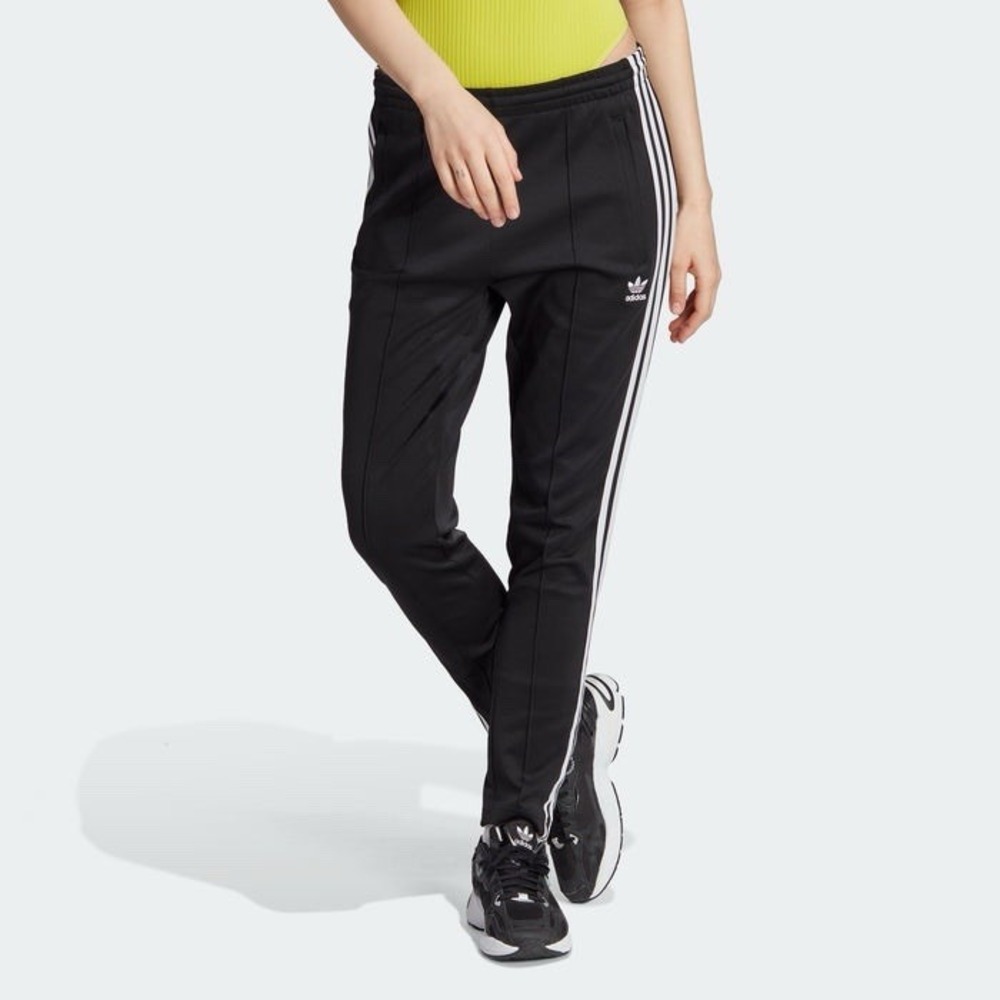 Adidas Womens Size 2XS SST Track Pants Pockets 3 Stripe Black White Slim IK6600